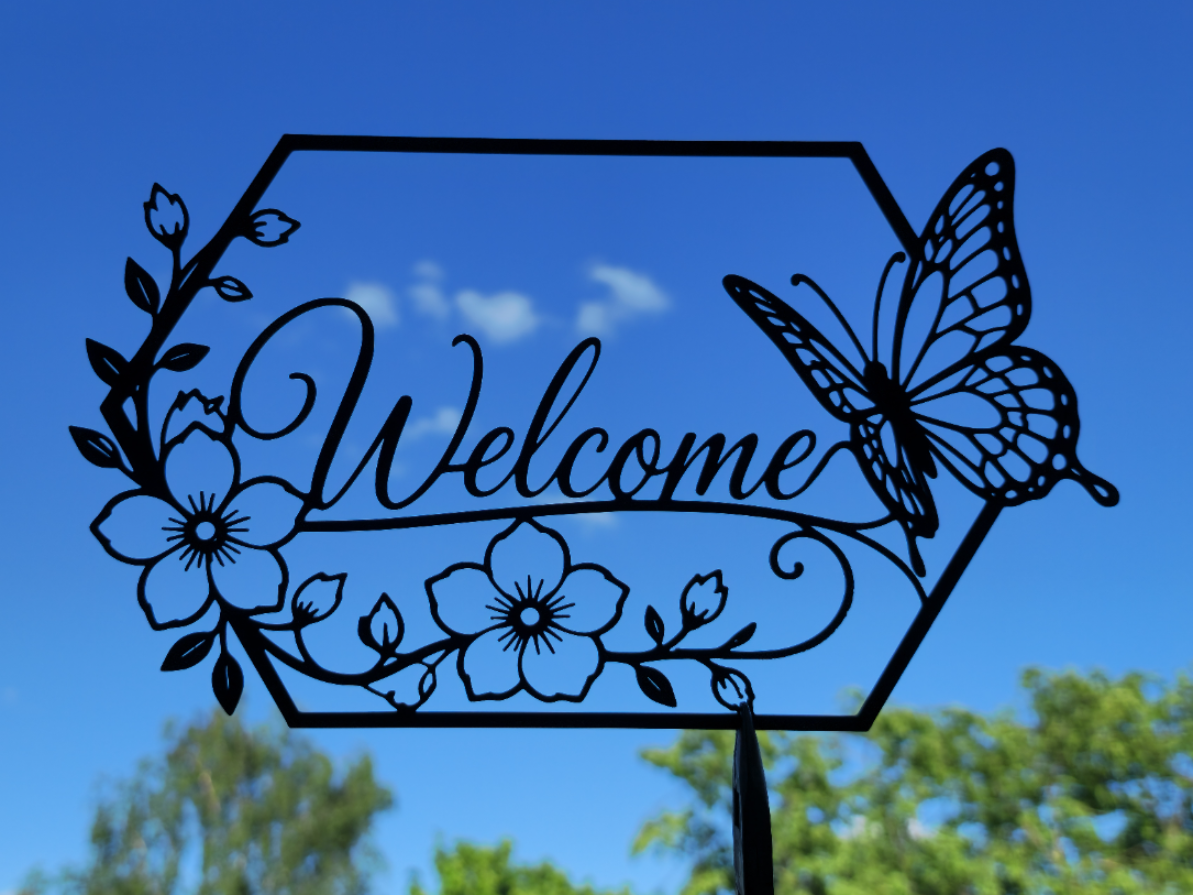 Willkommen Schmetterling Floral Schild 2D Wandkunst Wandbild Wanddeko Deko