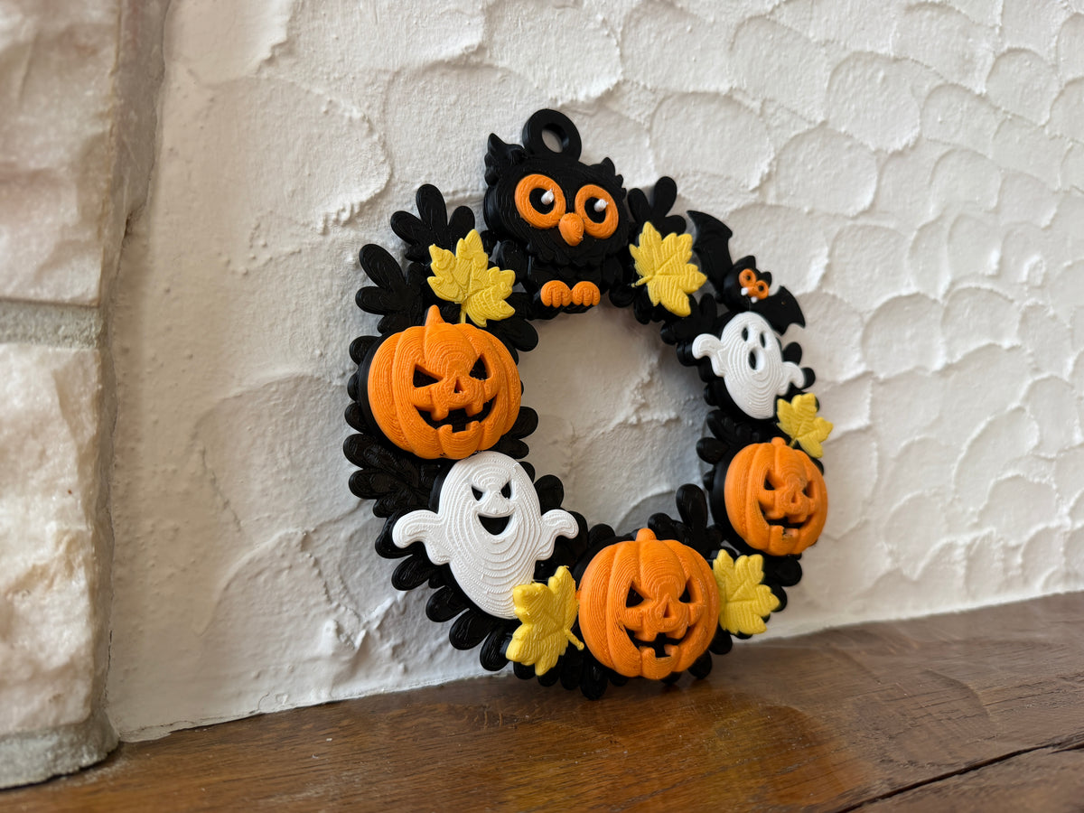 Halloween Kranz mit Eule, Kürbissen und Gespenstern