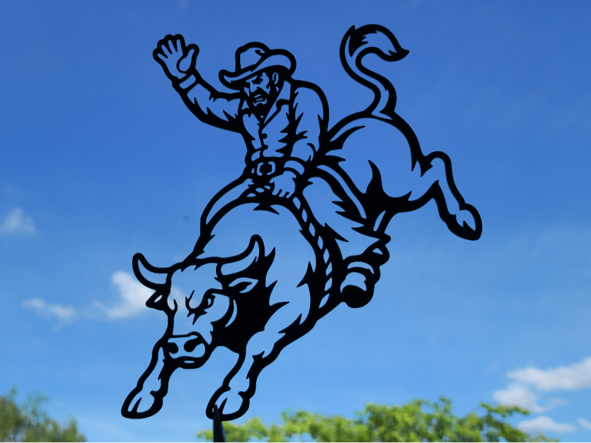 Cowboy Bull Rider 2D Wandkunst Wandbild Wanddeko Wanddekoration Tierfigur