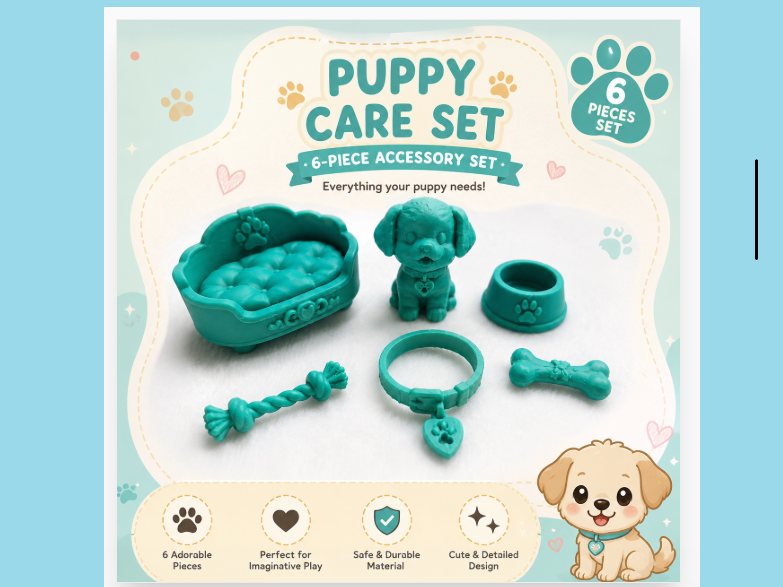 Welpenpflegeset 6 Miniaturen Figur Deko Statue Tierfigur Tiere Geschenk