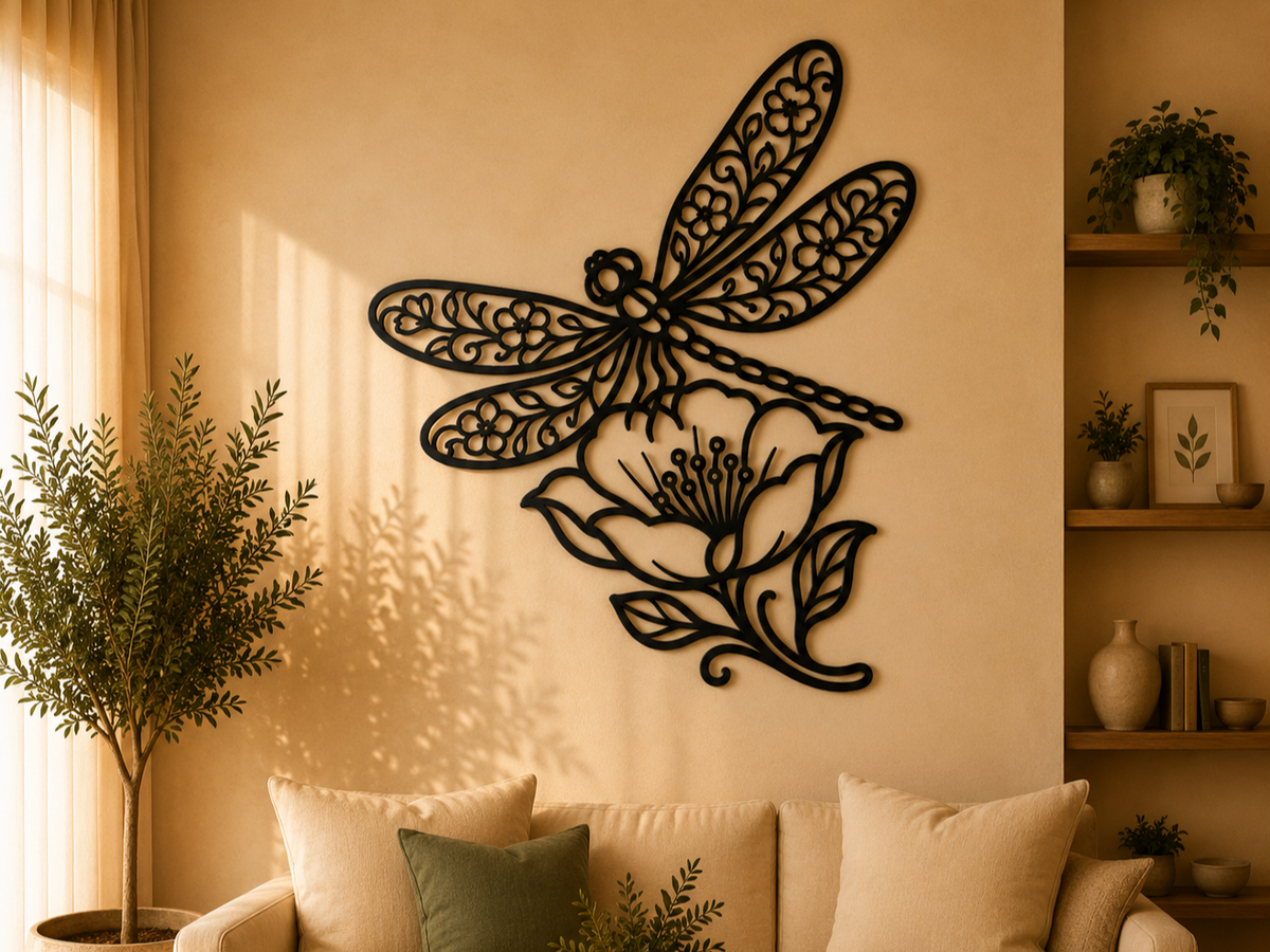 Florale Libellen 2D Wandkunst Wandbild Wanddeko Wanddekoration Fantasy