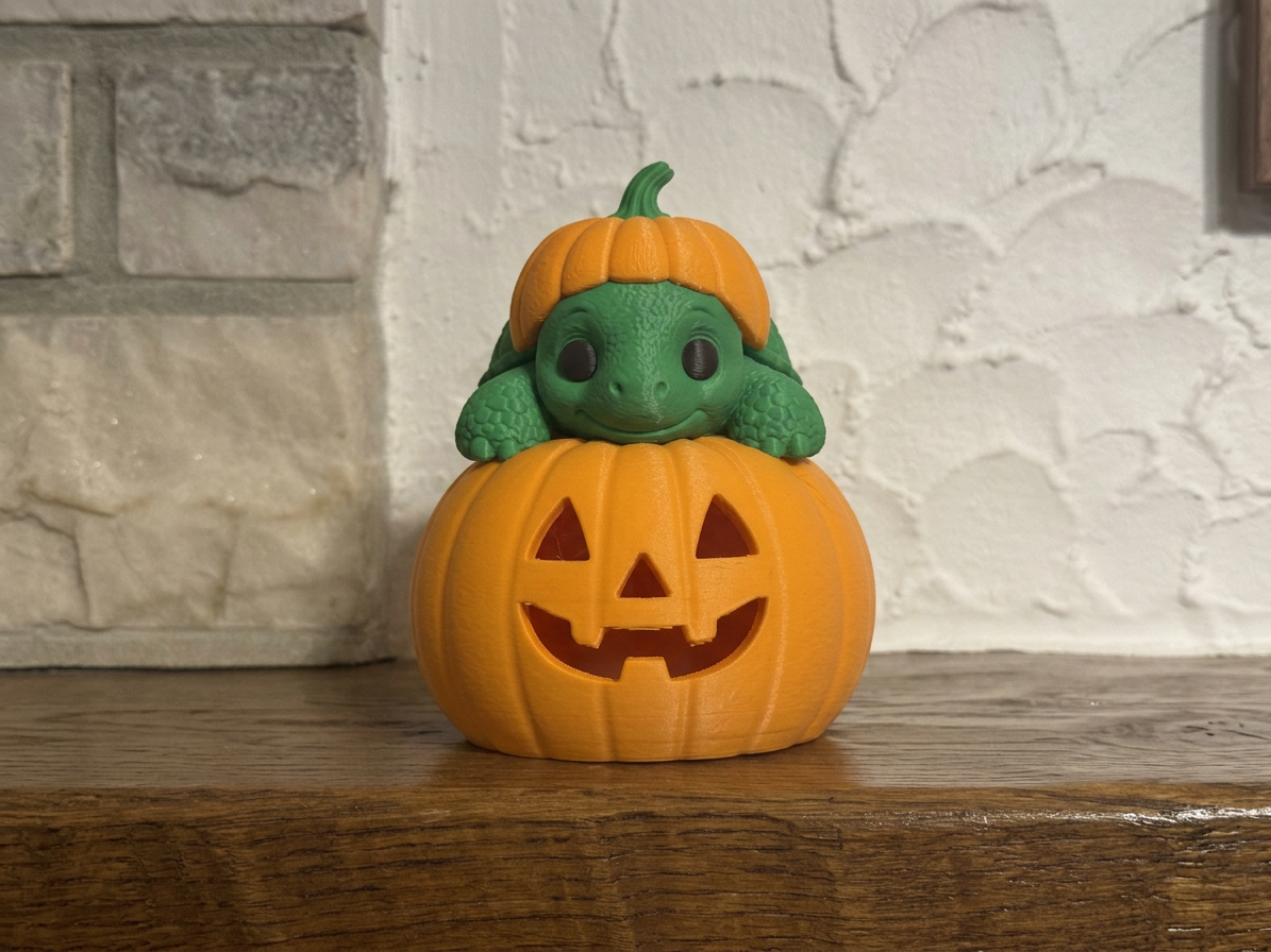 Teelichthalter Kürbis mit Schildkröte Halloween Deko