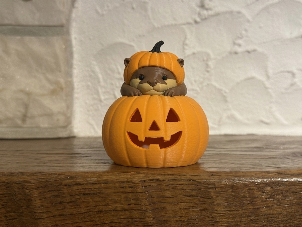 Teelichthalter Kürbis mit Otter Halloween Deko