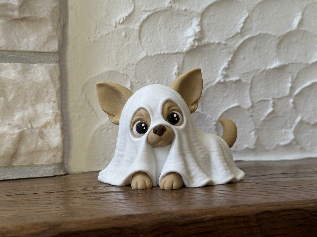 Halloween Figur Chihuahua als Gespenst Deko