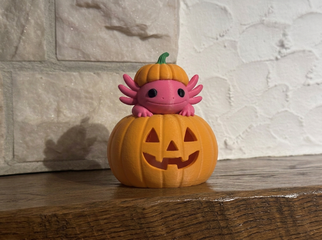 Teelichthalter Kürbis mit Axolotl Halloween Deko