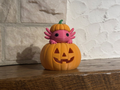 Teelichthalter Kürbis mit Axolotl Halloween Deko