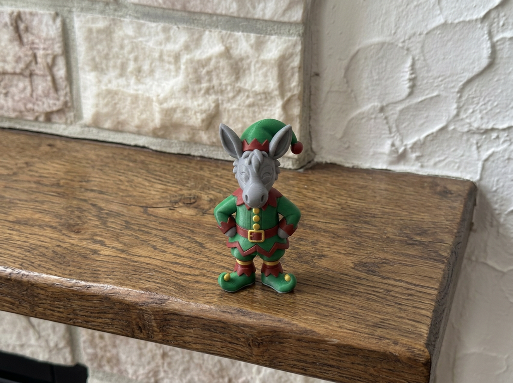 Weihnachtsfigur Esel als Weihnachtself