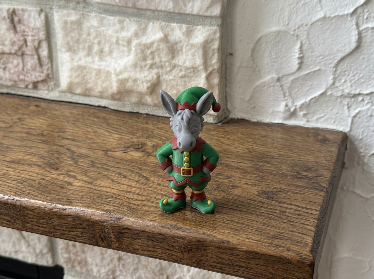 Weihnachtsfigur Esel als Weihnachtself