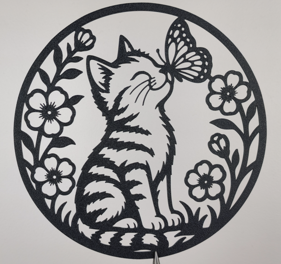 Katze und Schmetterling 2D Wandkunst Wandbild Wanddeko Wanddekoration Deko