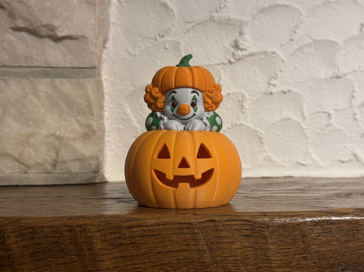 Teelichthalter Kürbis mit Clown Halloween Deko