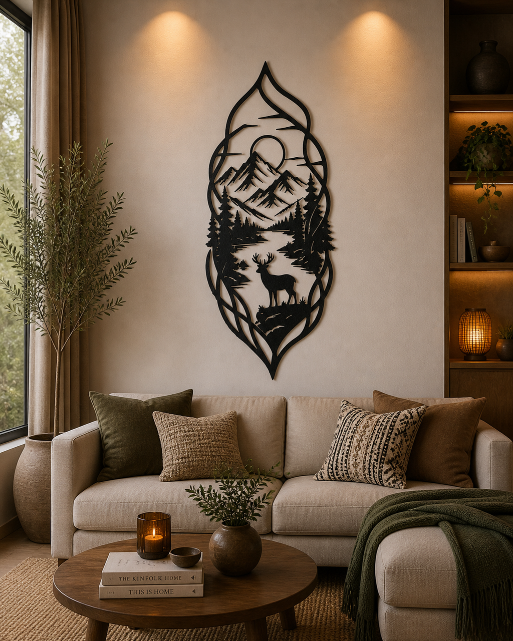 Hirsch Berglandschaft 2D Wandkunst Wandbild Wanddeko Wanddekoration Tiere