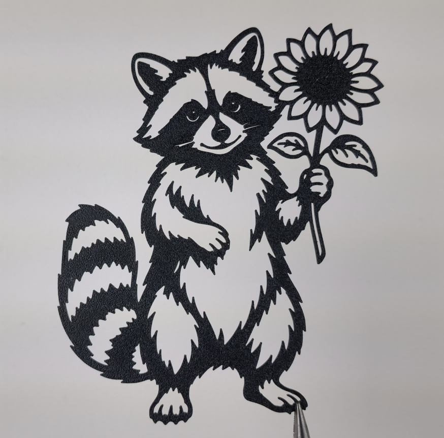 Süßer Waschbär mit Sonnenblume Wandkunst Dekor Wandbild Wanddeko Tierfigur