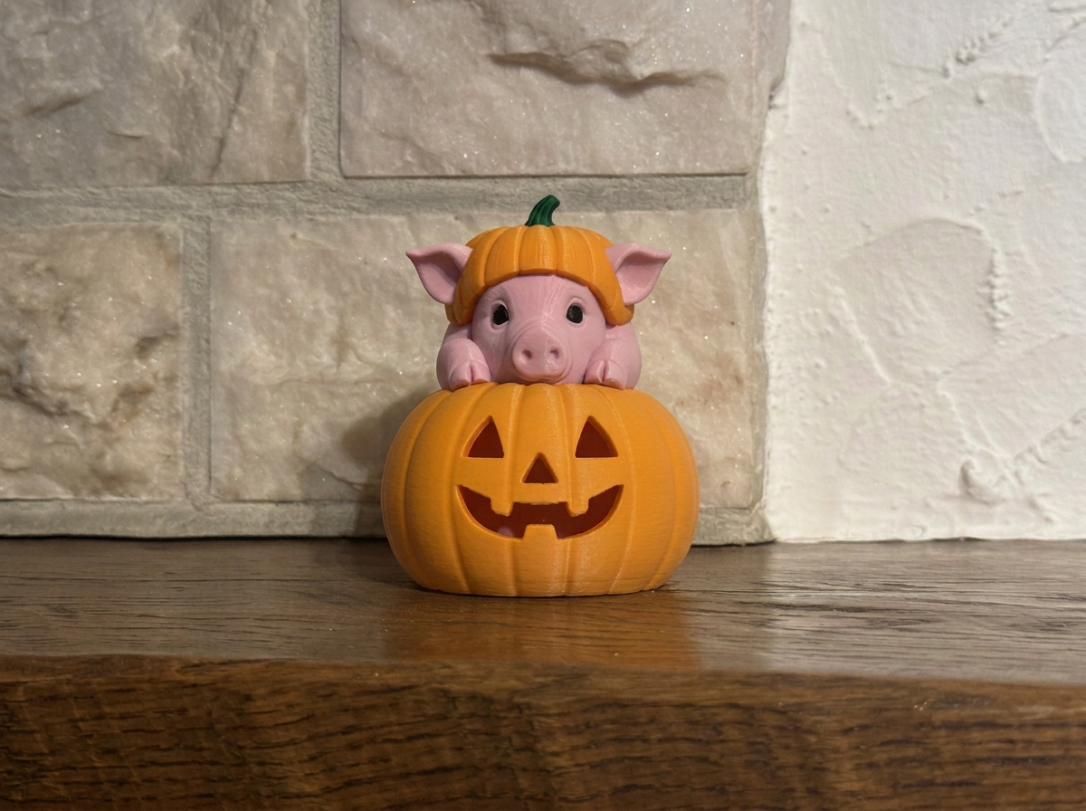 Teelichthalter Kürbis mit Schwein Halloween Deko