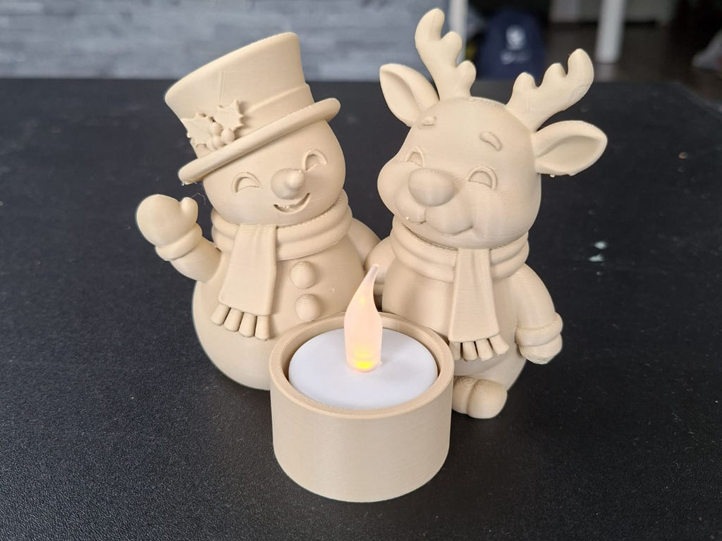 Schneemann & Rentier-Weihnachts-Teelichthalter Kerzenhalter Deko Advent