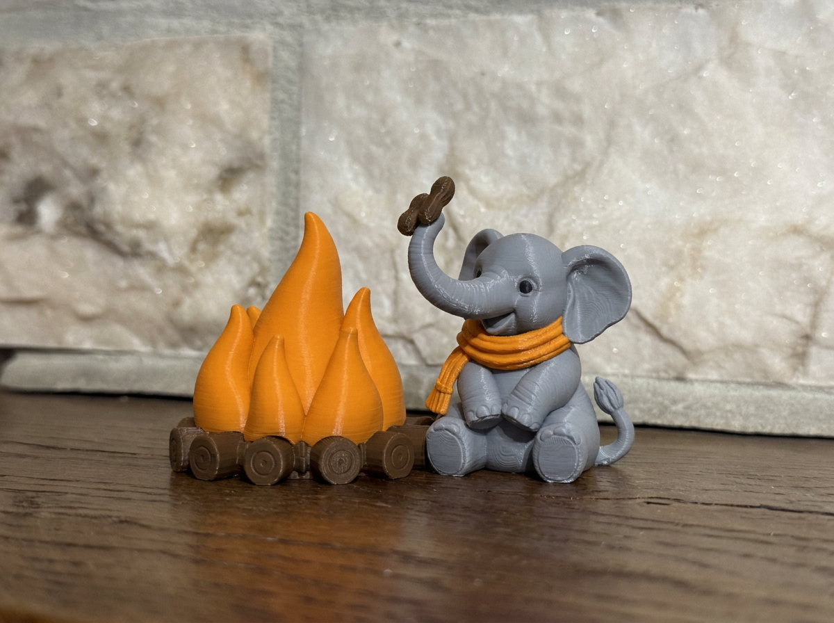 Teelichthalter Lagerfeuer mit Elefant