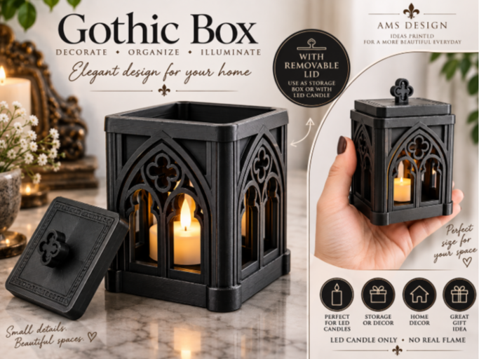 Gotische Schachtel mit abnehmbarem Deckel & LED-Kerze Teelichthalter Deko