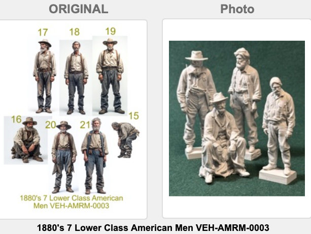 1880er Jahre 7 amerikanische Männer der Unterschicht Figur Deko Statue