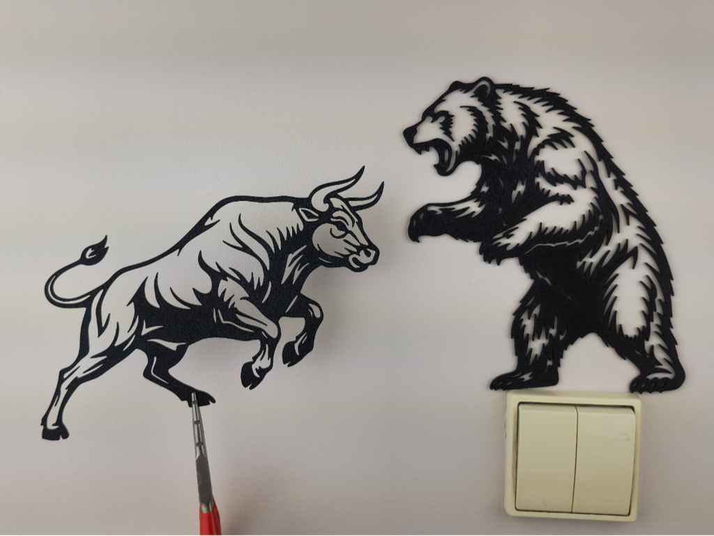 Stier gegen Bär 2D Wandkunst Wandbild Wanddeko Wanddekoration Tierfigur