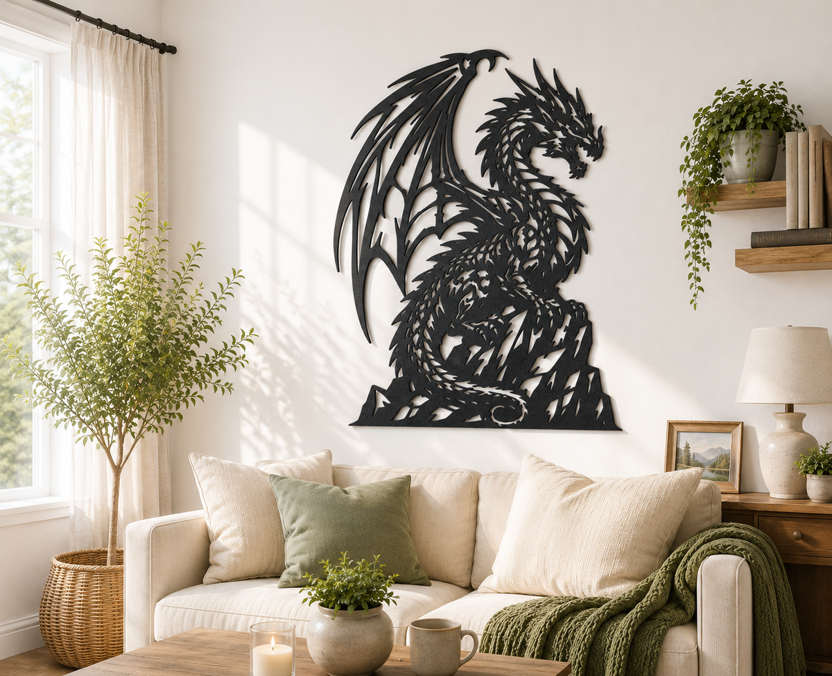 Dunkler Drache 2D Wandkunst Fantasy Kreatur Dekor Wandbild Wanddeko Deko