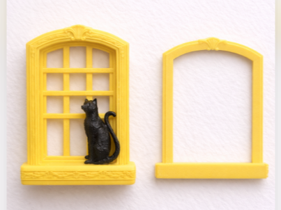 Gemütliches Viktorianisches Fenster mit Katze Miniatur-Dekoration Figur