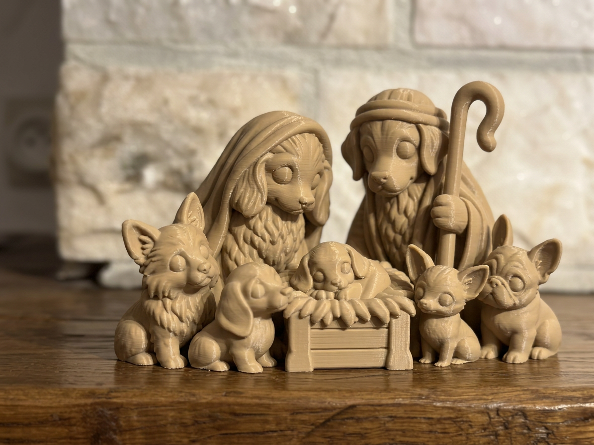 Weihnachtskrippe mit Hunden Krippenfiguren
