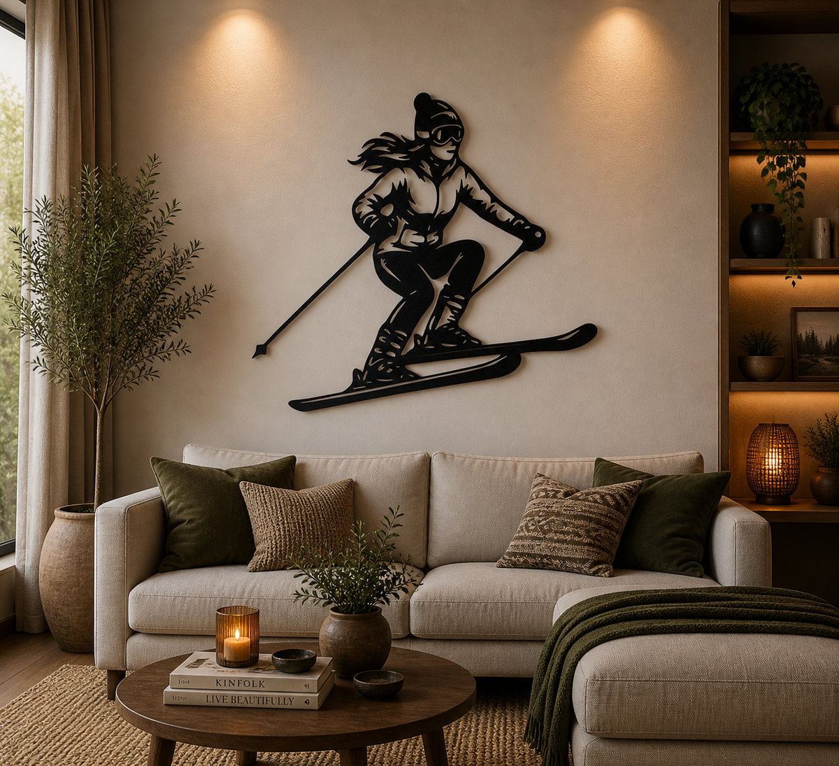 Ski-Action-Frau 2D Wandkunst Wandbild Wanddeko Wanddekoration Wohnzimmer
