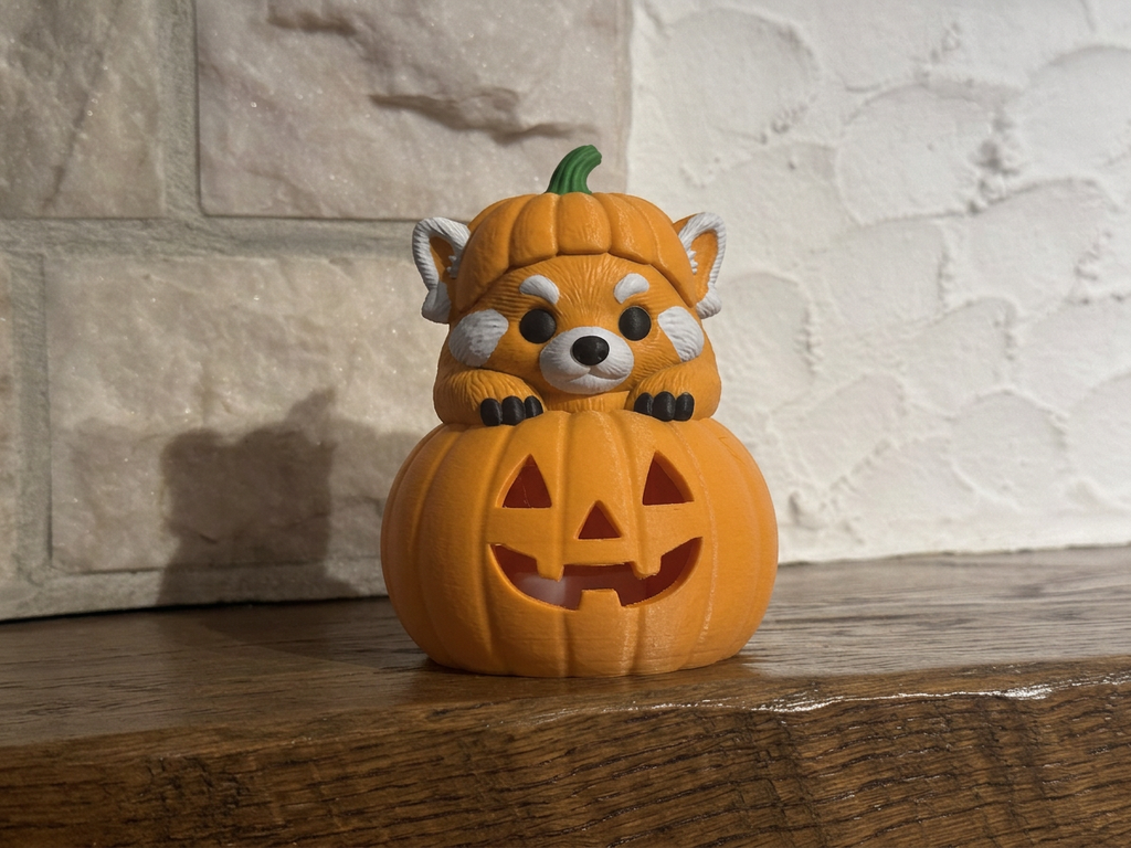 Teelichthalter Kürbis mit Roter Panda Halloween Deko