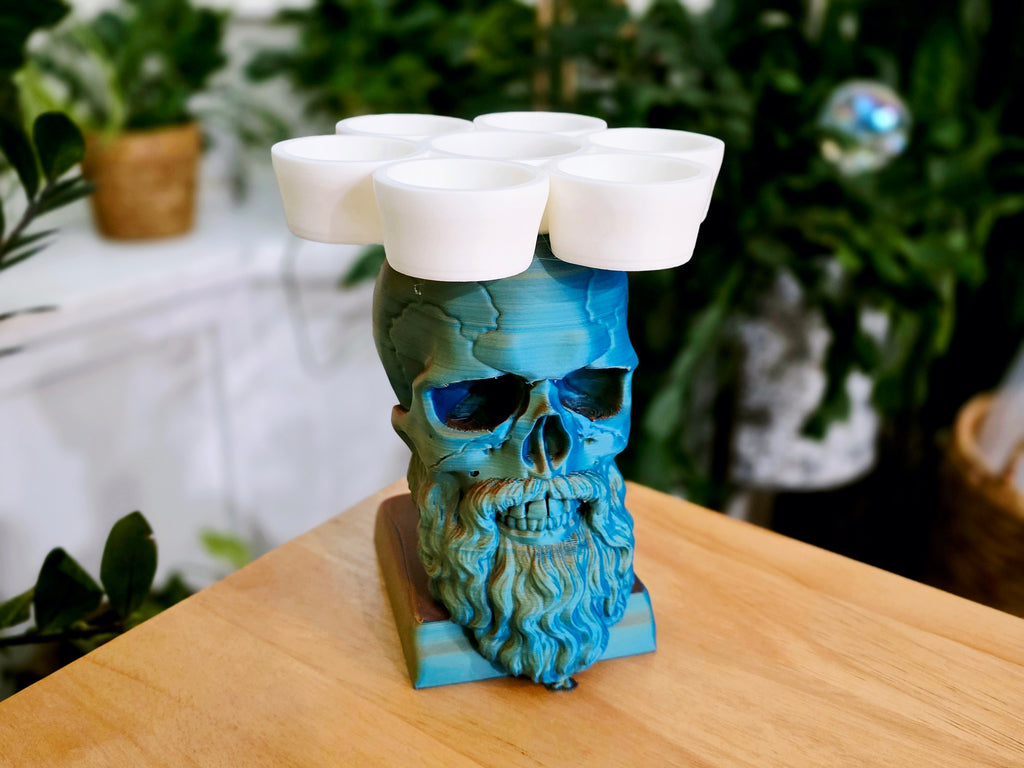Schnapsglas-Ständer Totenkopf mit Bart 6 Gläser