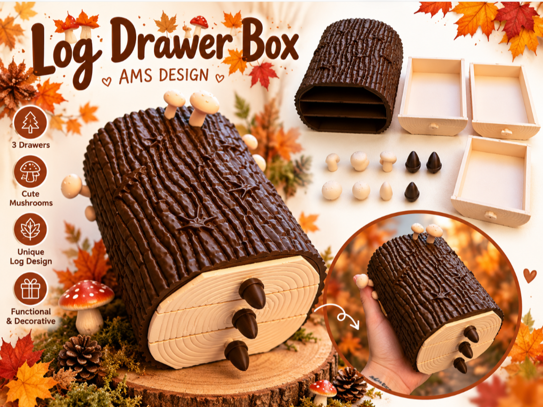 Herbst-Holzscheit-Box mit 3 Schubladen Figur Deko Statue Skulptur Geschenk
