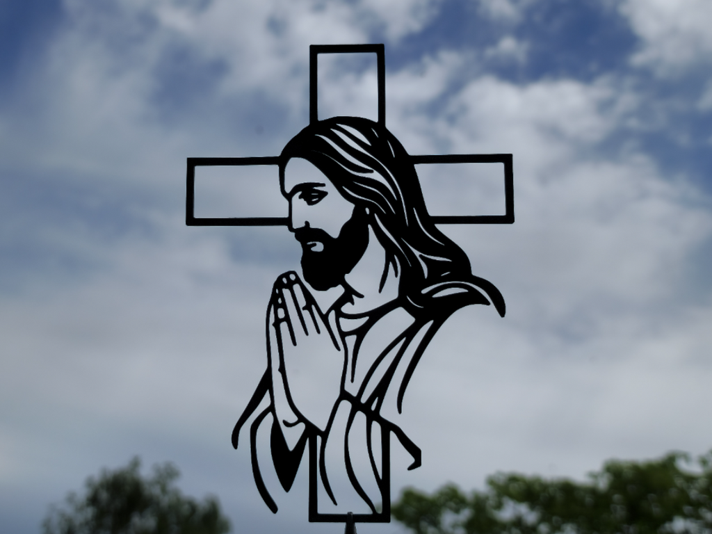Betender Jesus Kreuz 2D Wandkunst Christliche Dekoration Wandbild Wanddeko
