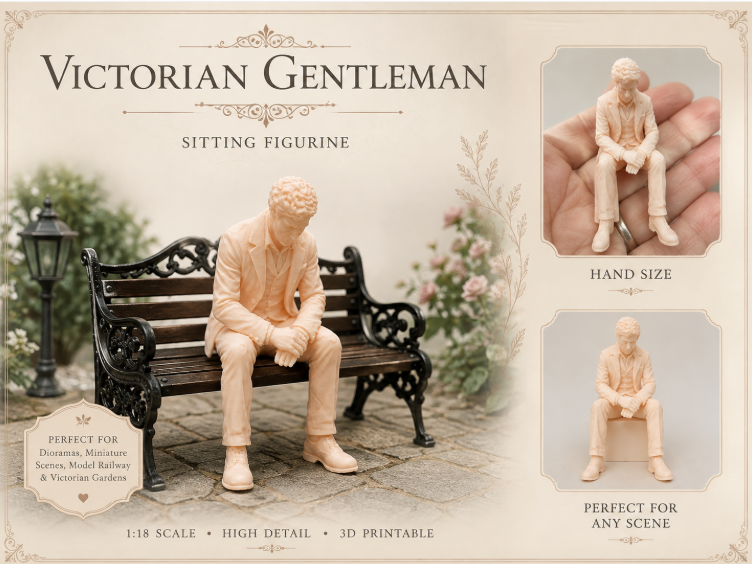 Viktorianische sitzende Gentleman-Miniatur Figur Deko Statue Puppenhaus