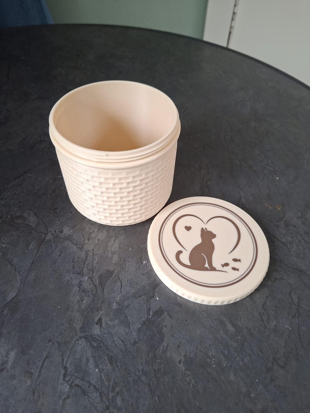 Purrfect Leckerli-Behälter Aufbewahrungsbox für Katzenleckerlis Figur Deko