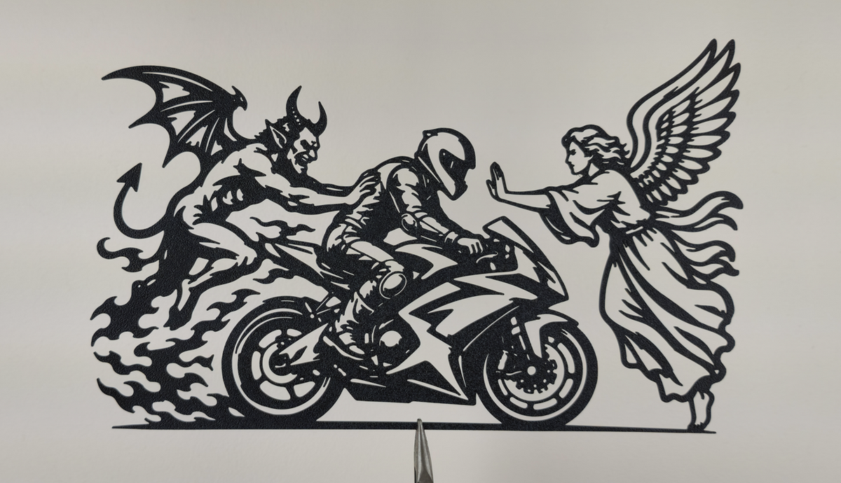 Engel gegen Dämon Motorrad Wandkunst Wandbild Wanddeko Wanddekoration Deko