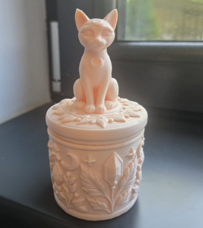 Hexenkatzen-Schmuckkästchen mit Deckel Figur Deko Statue Halloween Grusel