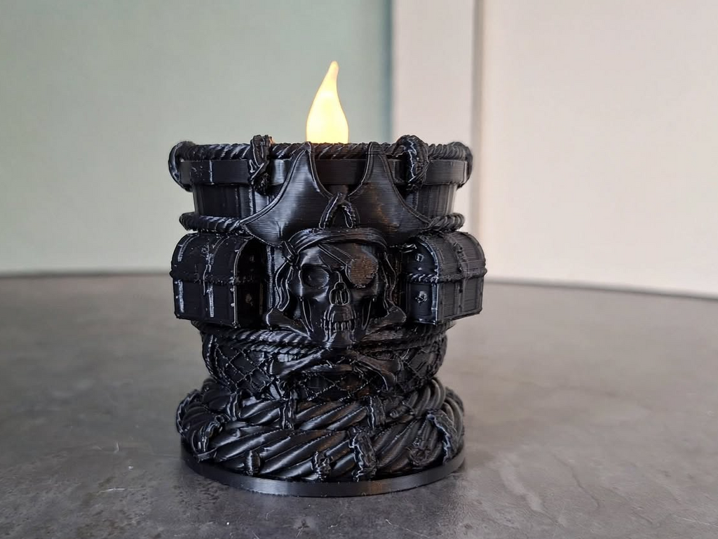 Piraten Totenkopf Ledlicht Halter Halloween Schatz Figur Deko Statue