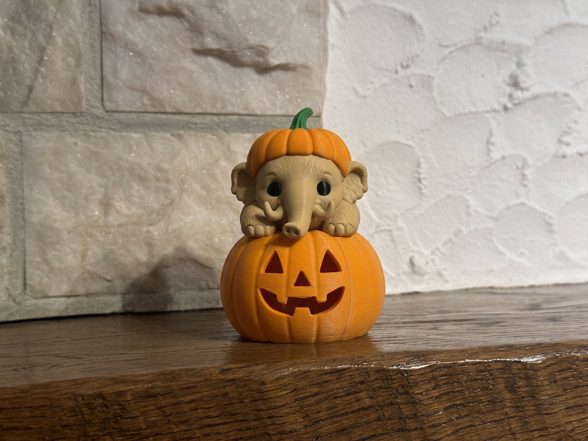 Teelichthalter Kürbis mit Mammut Halloween Deko