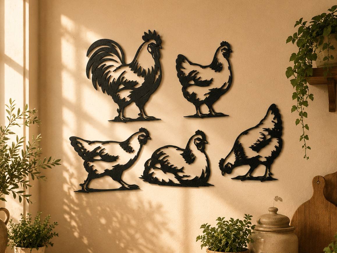 Hühnerfamilie Wandkunst Set Wandbild Wanddeko Wanddekoration Ostern Tiere