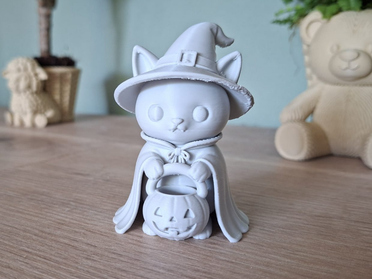 Gruselige Hexenkatze Halloween-Katze mit Kürbis Figur Deko Statue Gothic