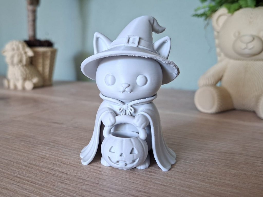 Gruselige Hexenkatze Halloween-Katze mit Kürbis Figur Deko Statue Gothic