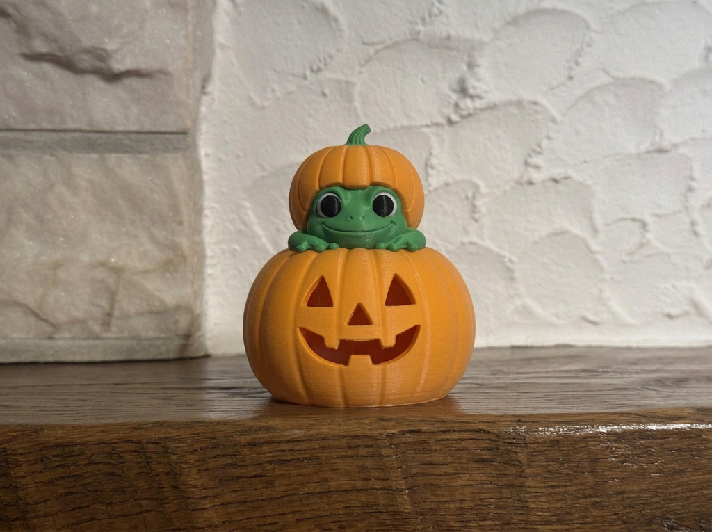 Teelichthalter Kürbis mit Frosch Halloween Deko
