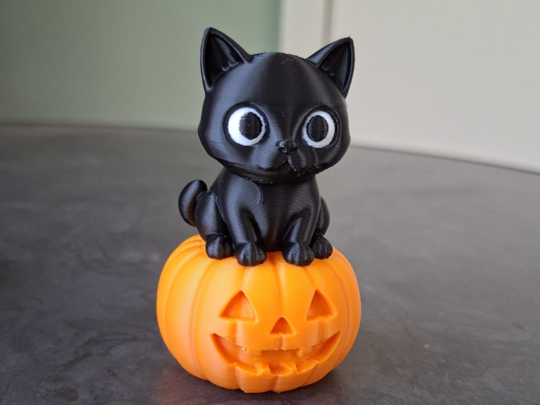 Schwarze Katze auf Kürbis Figur Deko Statue Halloween Grusel Gothic Horror