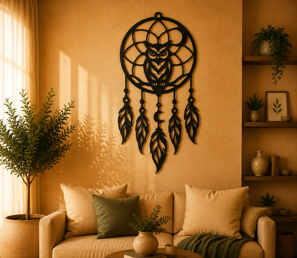 Mystischer Eulen-Traumfänger 2D Wandkunst Wandbild Wanddeko Wanddekoration