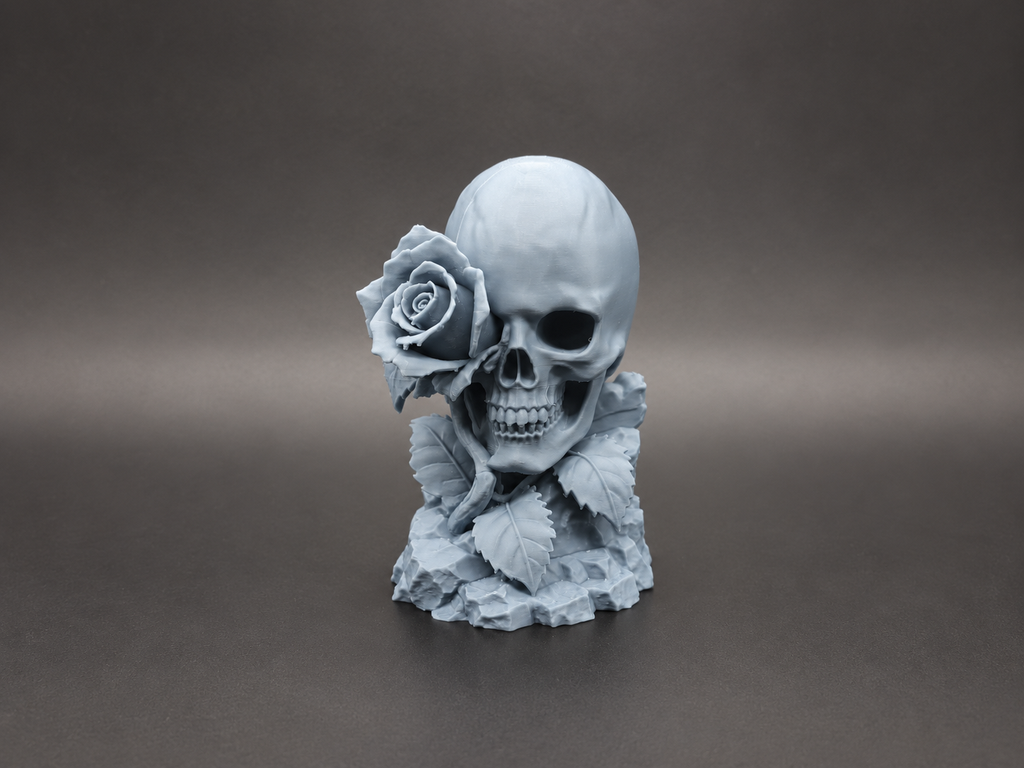 Schädel & Rose Gotische Halloween-Skulptur
