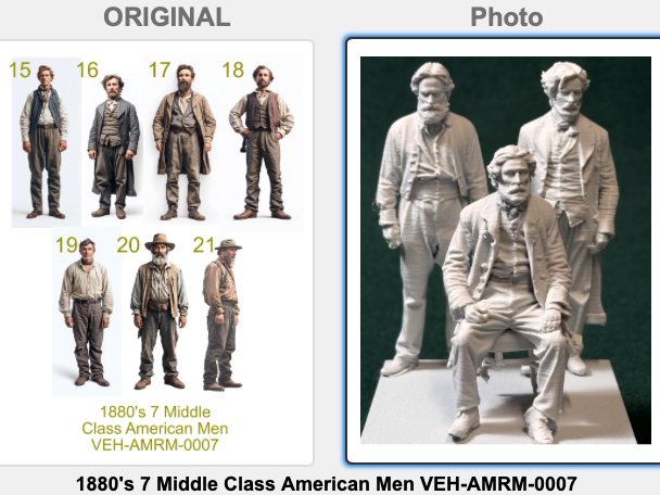 1880er 7 Amerikanische Männer der Mittelschicht Figur Deko Statue Miniatur