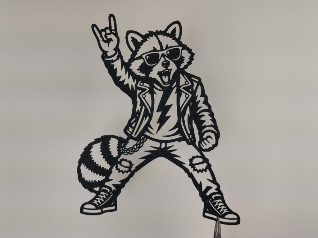 Rockstar Waschbär Wandkunst Wandbild Wanddeko Wanddekoration Tierfigur