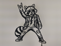 Rockstar Waschbär Wandkunst Wandbild Wanddeko Wanddekoration Tierfigur