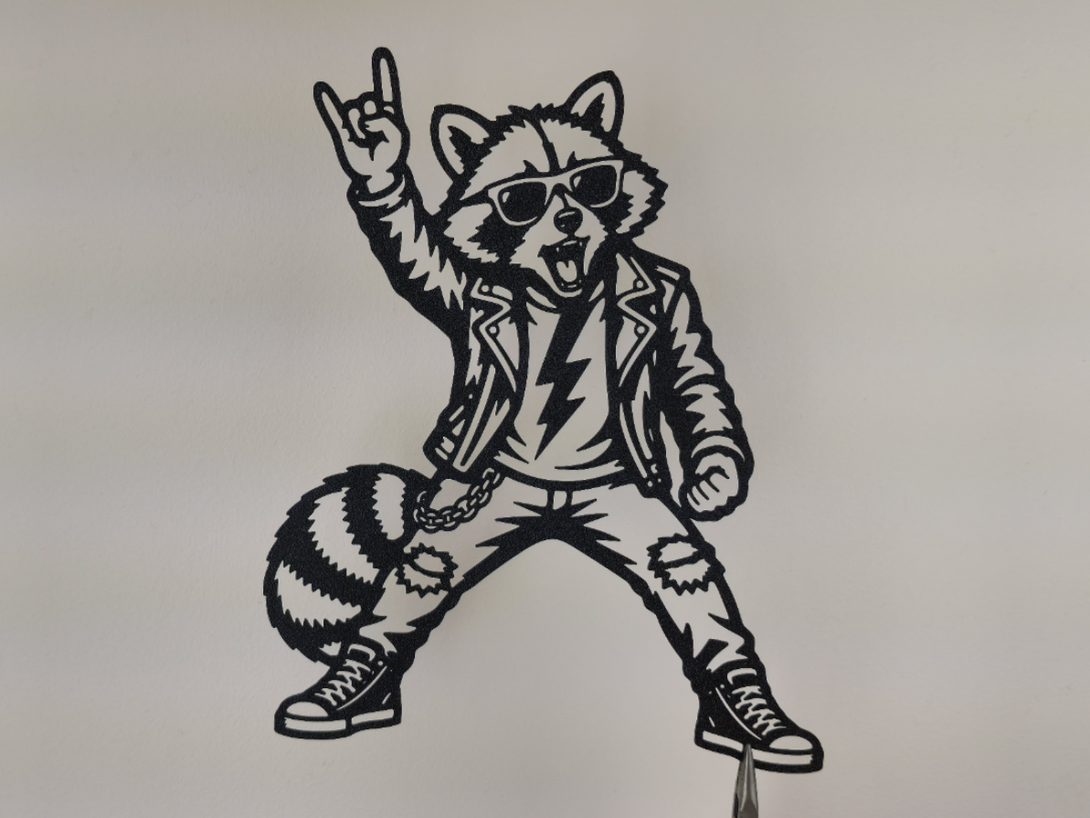 Rockstar Waschbär Wandkunst Wandbild Wanddeko Wanddekoration Tierfigur