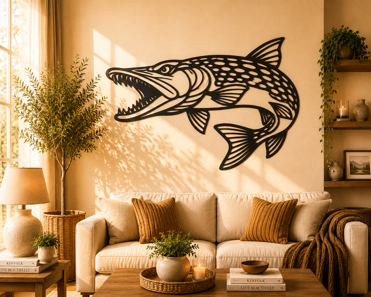 Hechtfisch Wandkunst Wandbild Wanddeko Wanddekoration Tierfigur Tiere Deko
