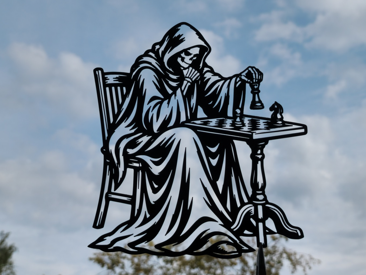 Sensenmann beim Schachspielen Wandkunst Sammlerstück Halloween Deko Grusel