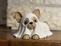 Halloween Figur Französische Bulldogge als Gespenst Deko